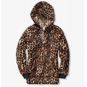 PINK Leopard Sherpa Pullover